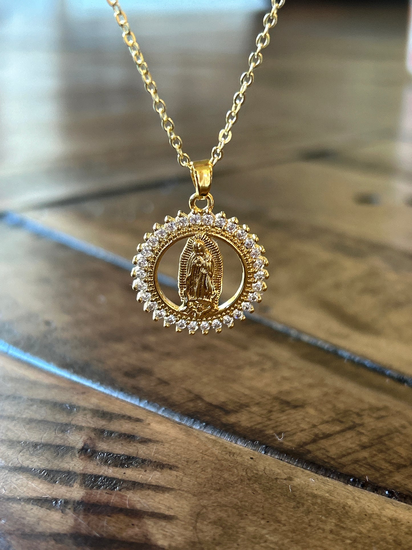 Our Lady of Guadalupe Rhinestone Pendant Necklace