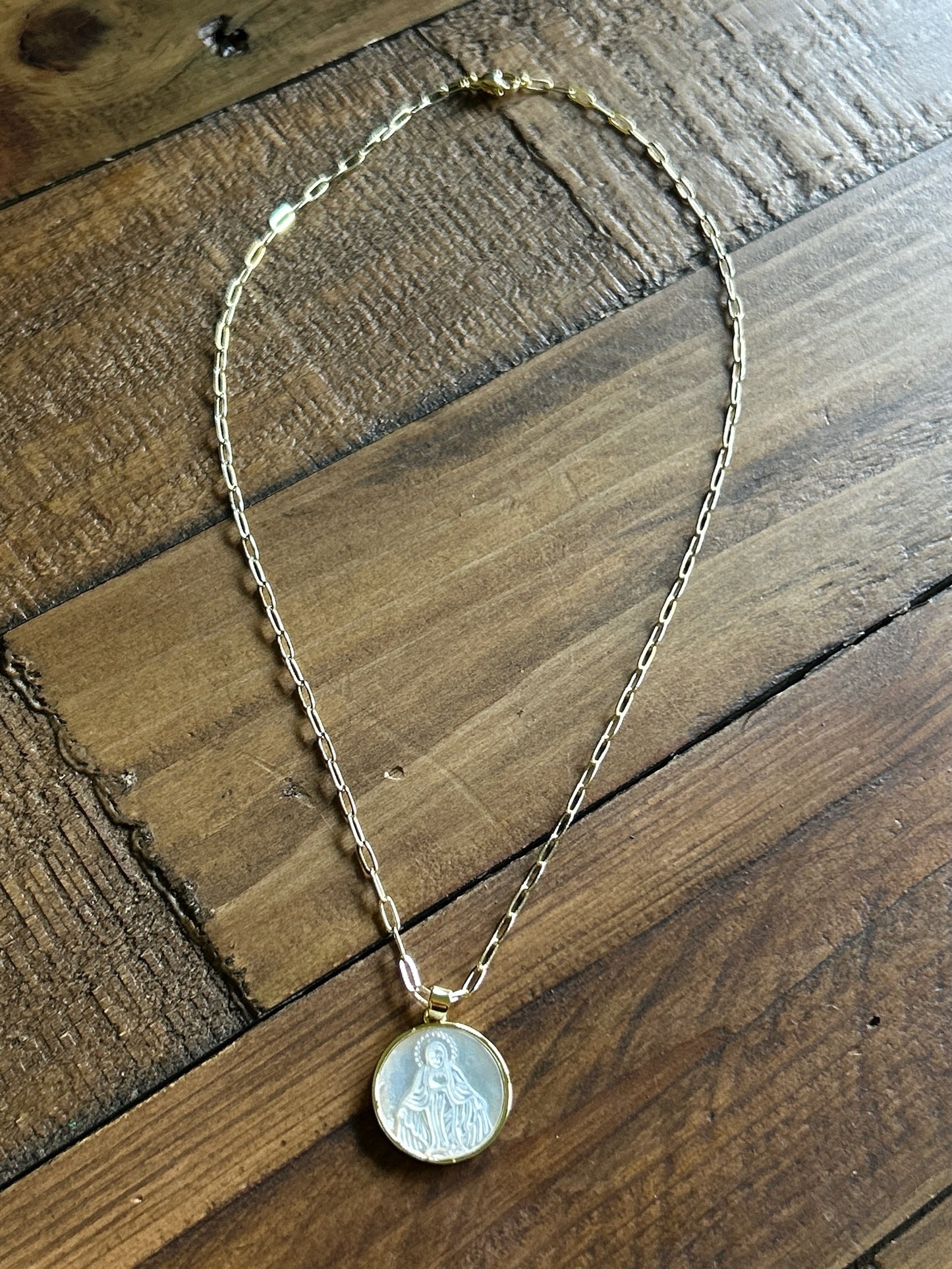 “Our Lady of Grace" Mother of Pearl Necklace