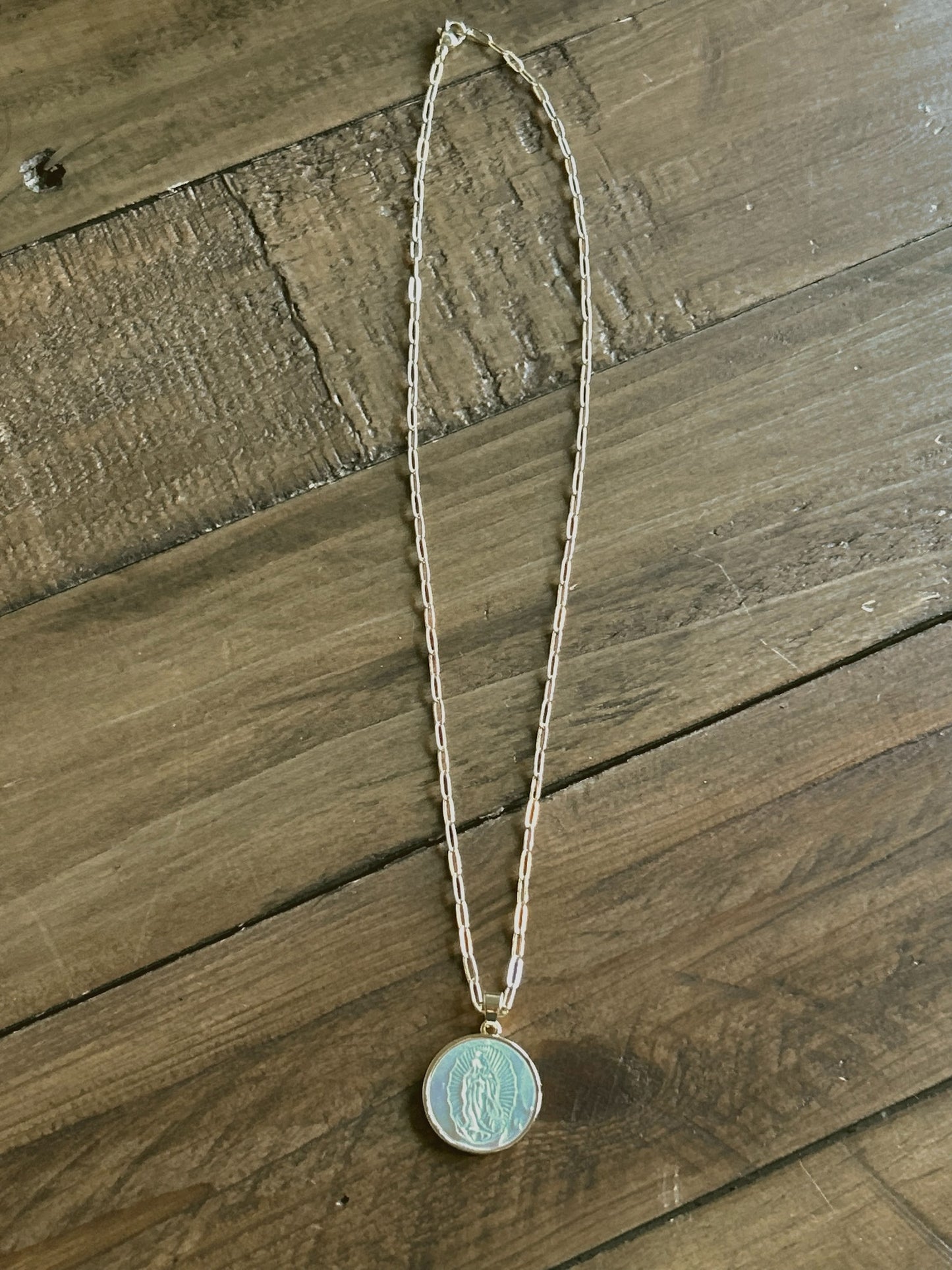 Our Lady of Guadalupe- Natural White Sea Shell Necklace