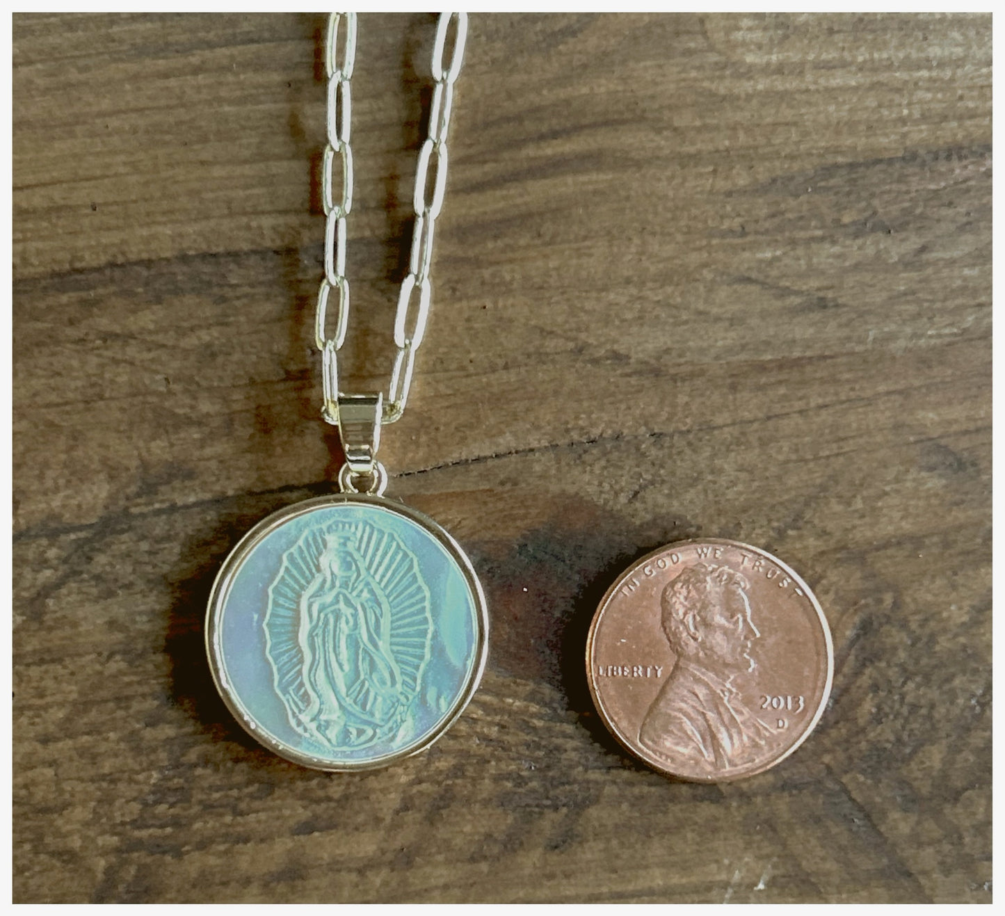 Our Lady of Guadalupe- Natural White Sea Shell Necklace