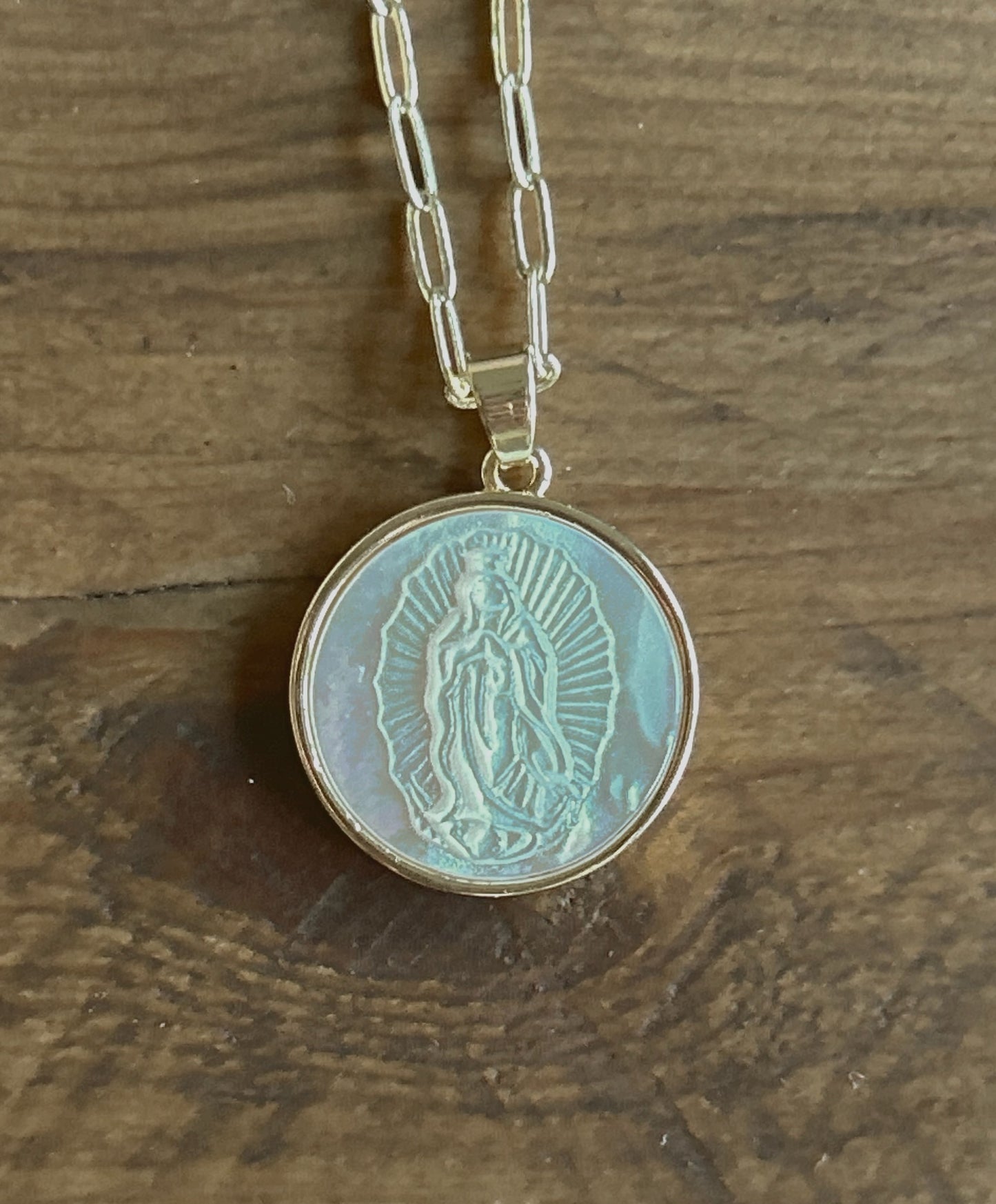 Our Lady of Guadalupe- Natural White Sea Shell Necklace