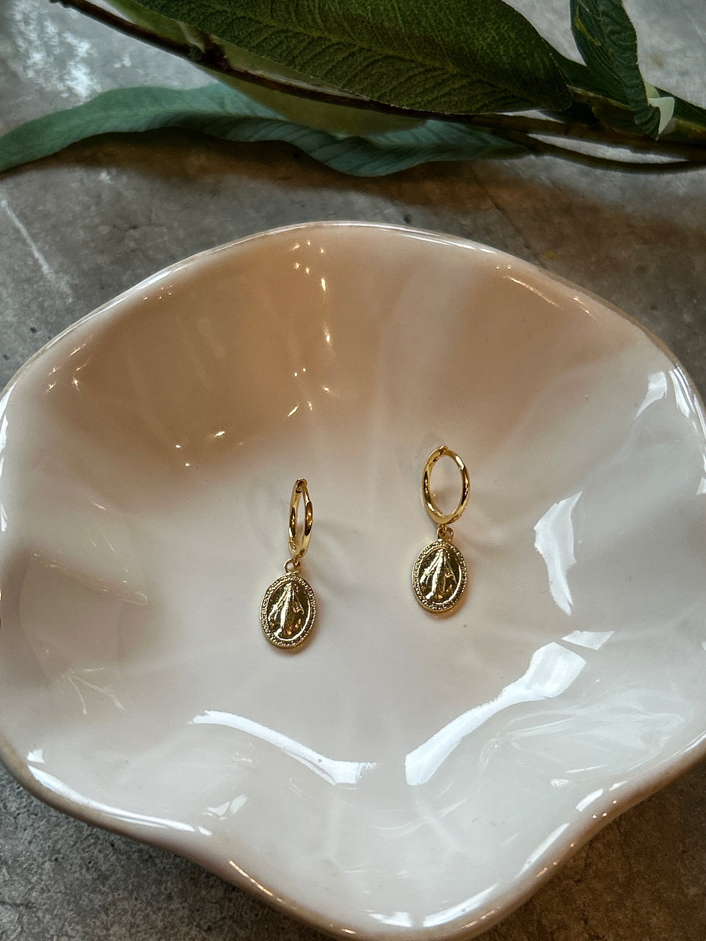 Miraculous Medal Pendant Hoop Earrings