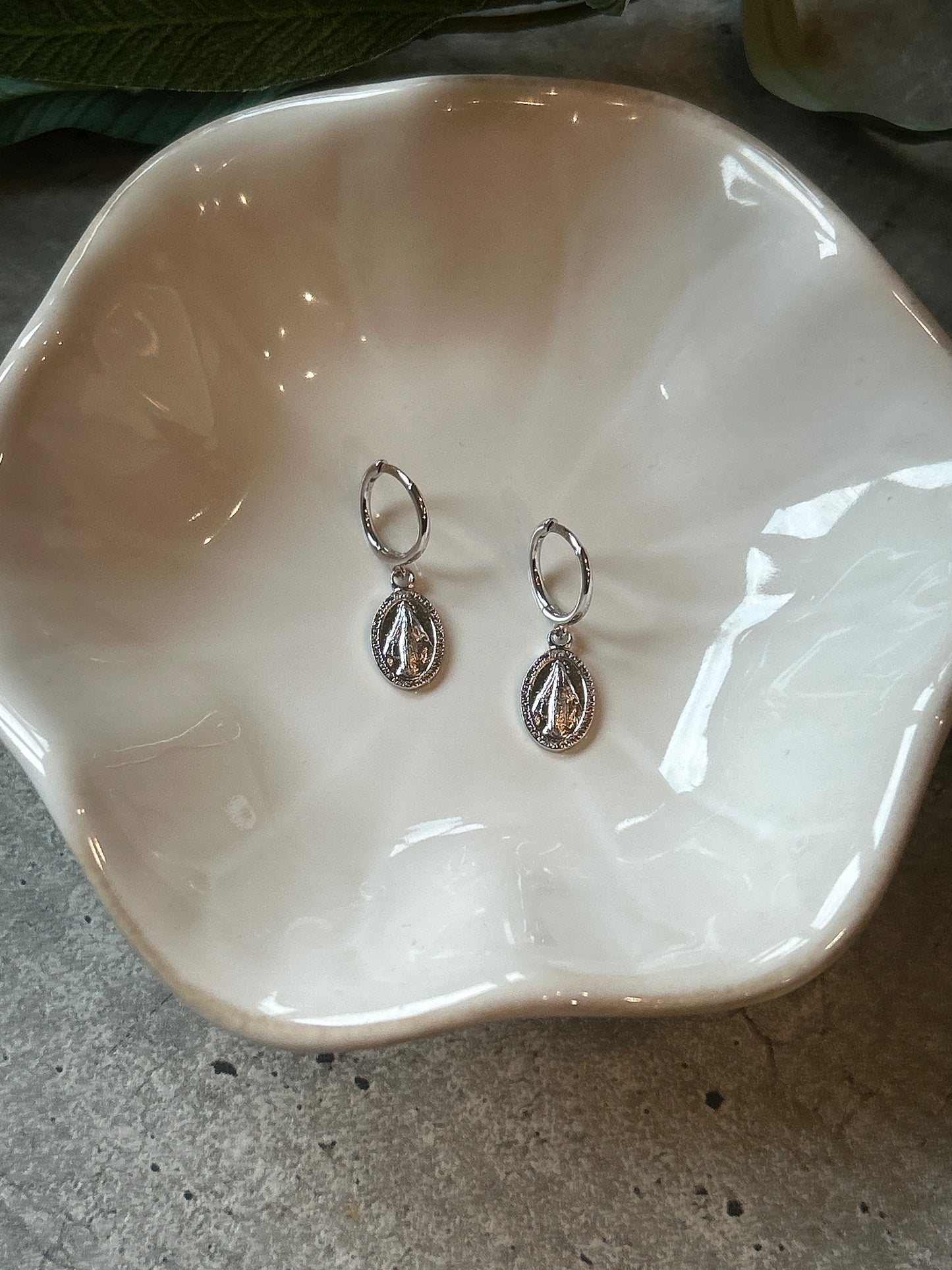 Miraculous Medal Pendant Hoop Earrings