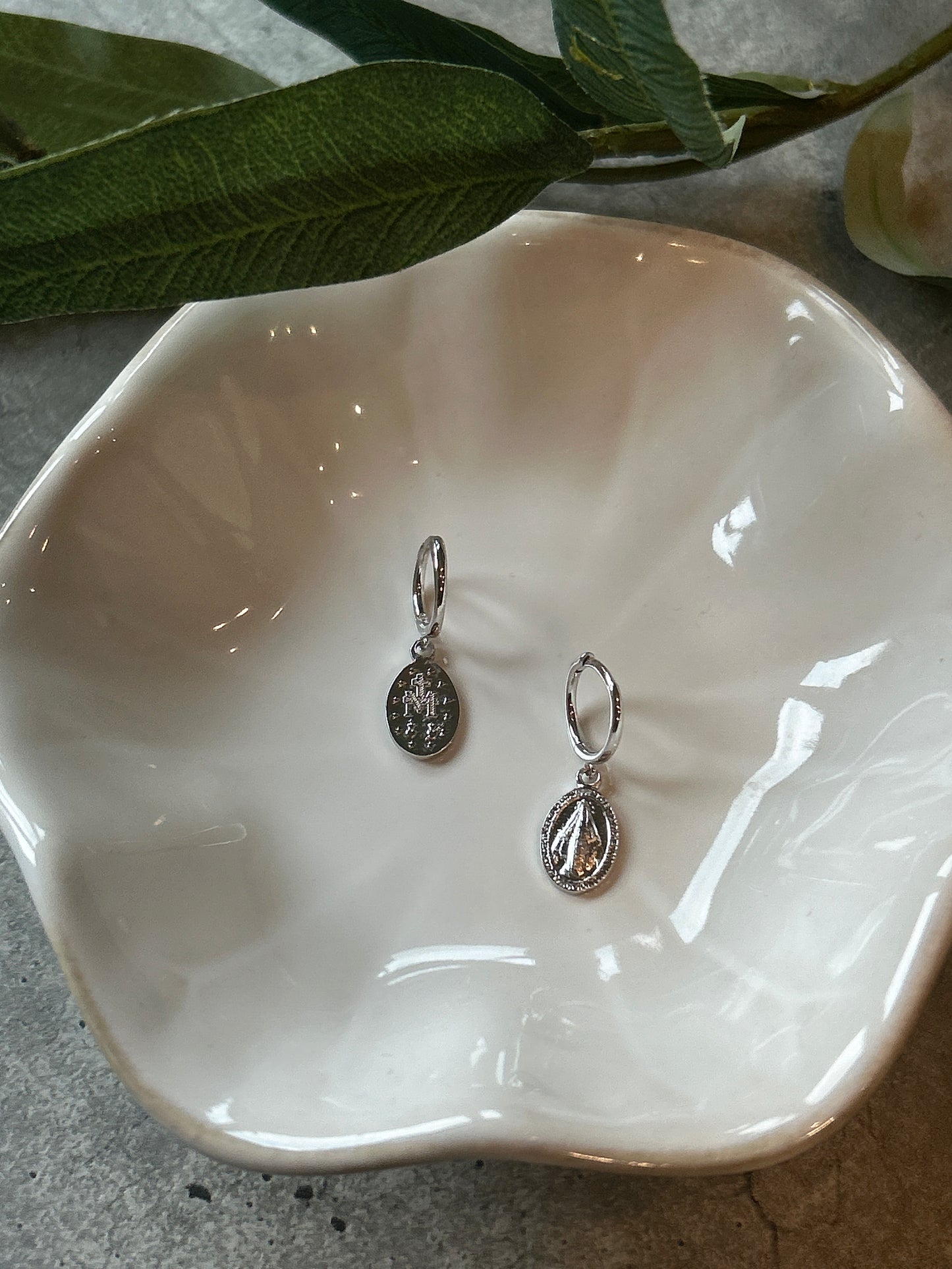 Miraculous Medal Pendant Hoop Earrings