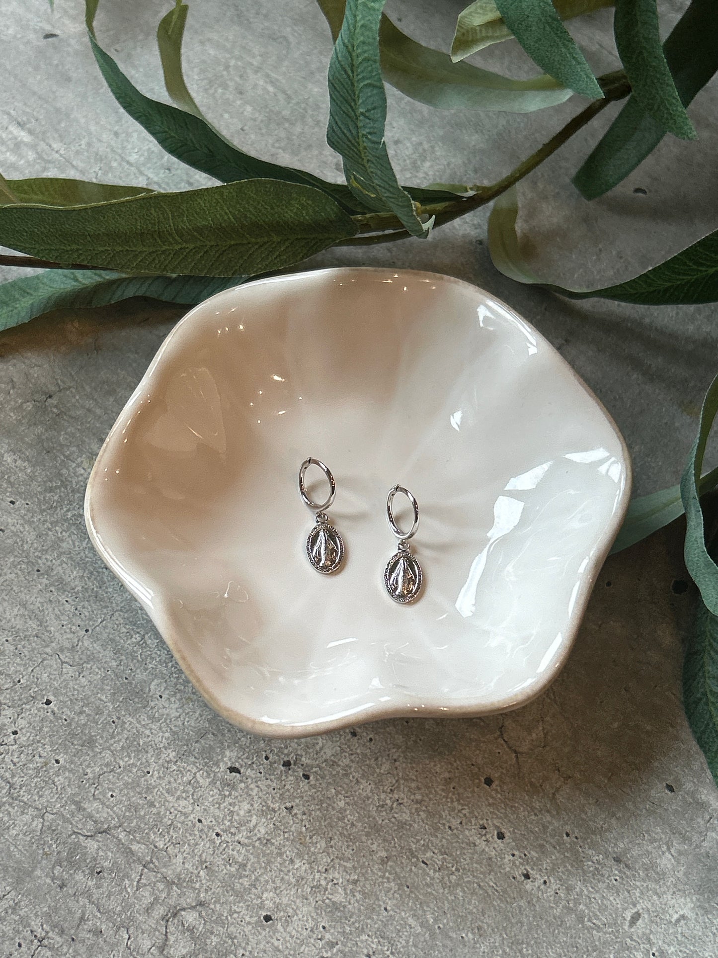 Miraculous Medal Pendant Hoop Earrings