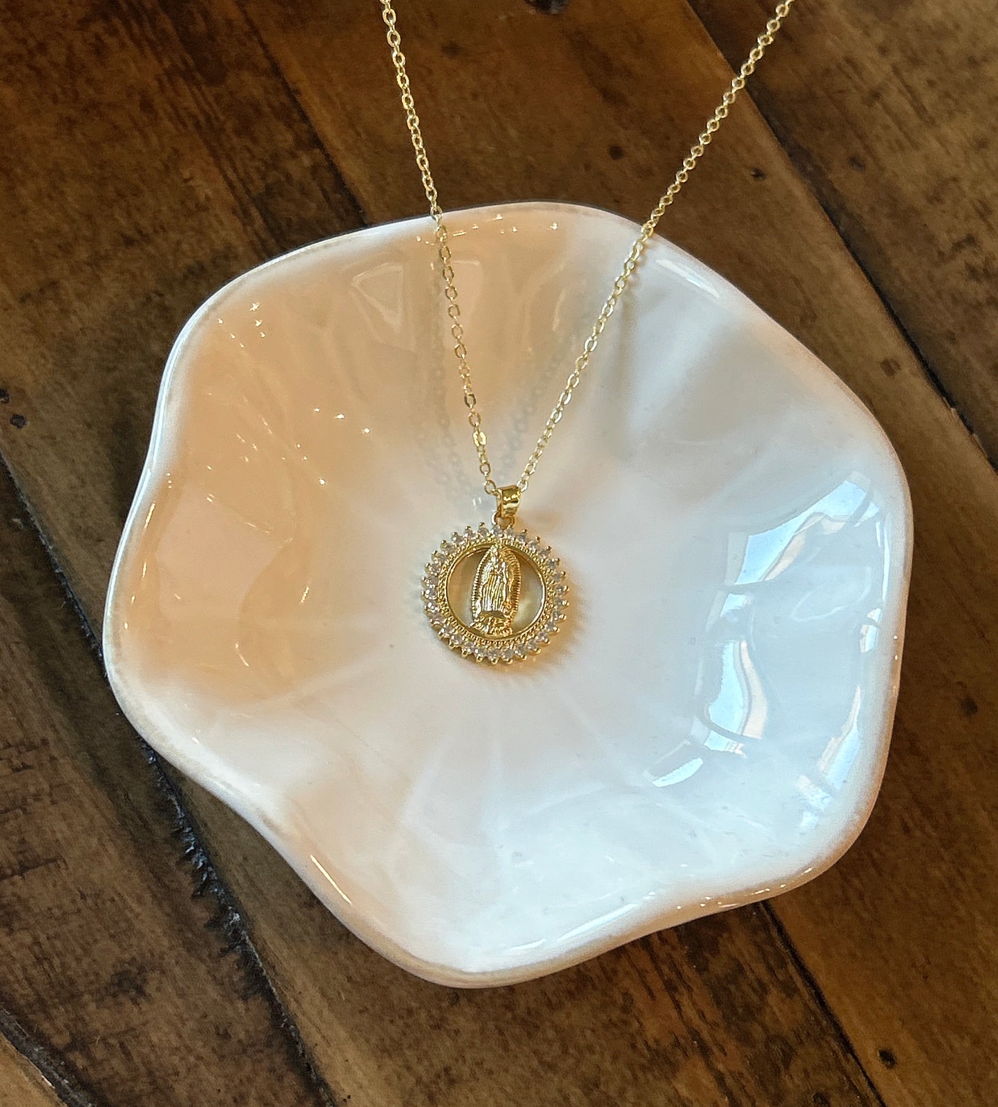 Our Lady of Guadalupe Rhinestone Pendant Necklace