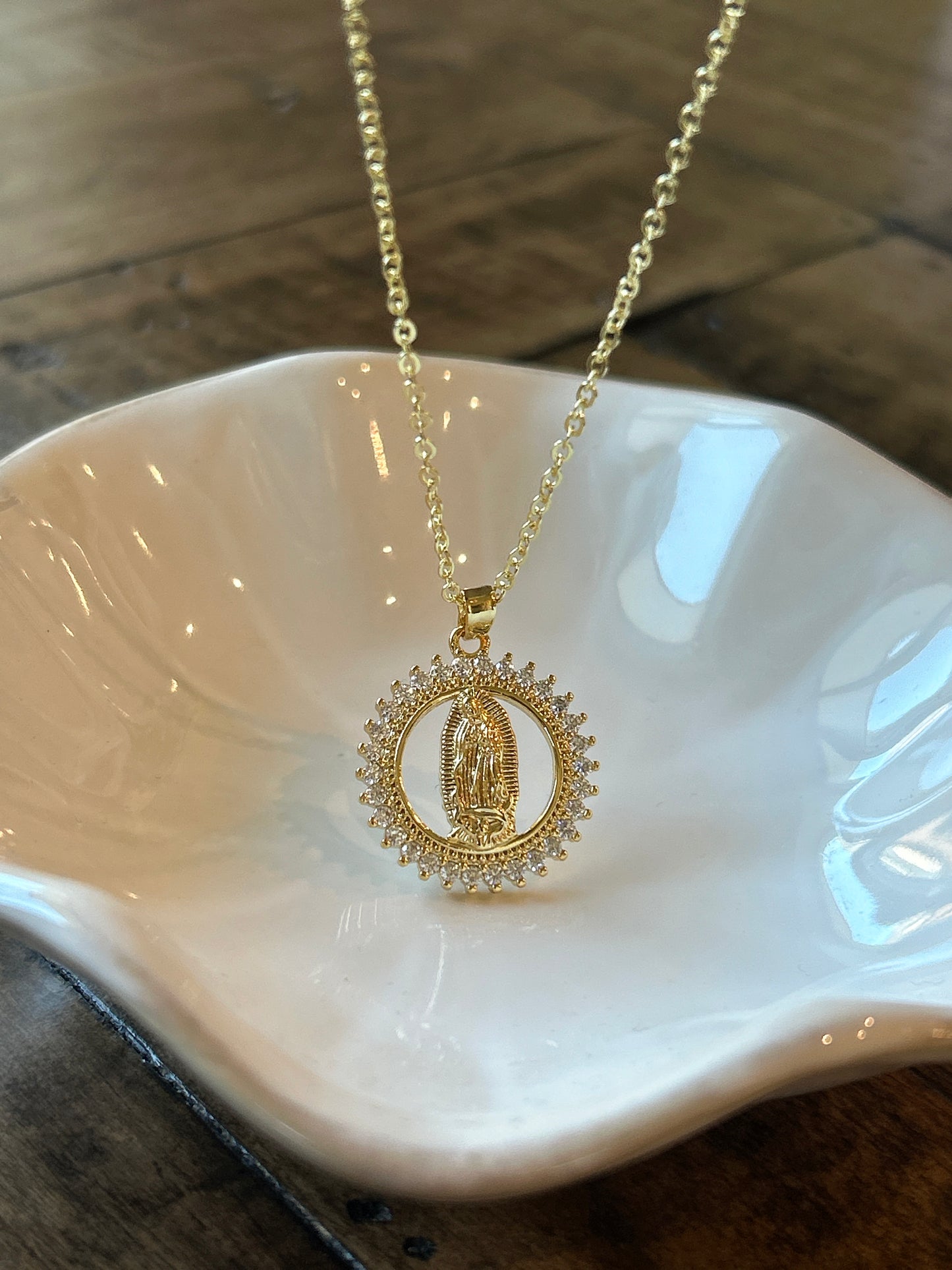 Our Lady of Guadalupe Rhinestone Pendant Necklace