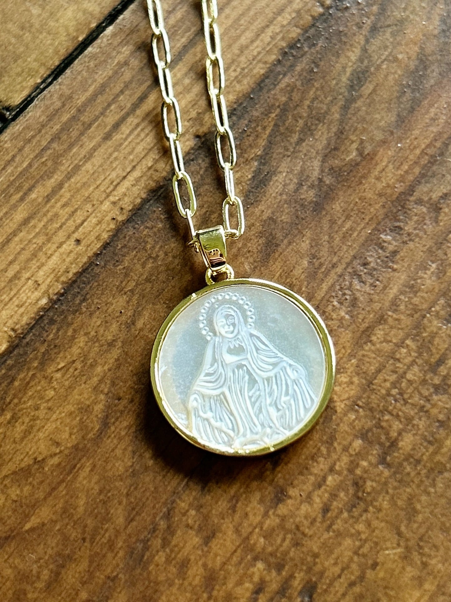 “Our Lady of Grace" Mother of Pearl Necklace