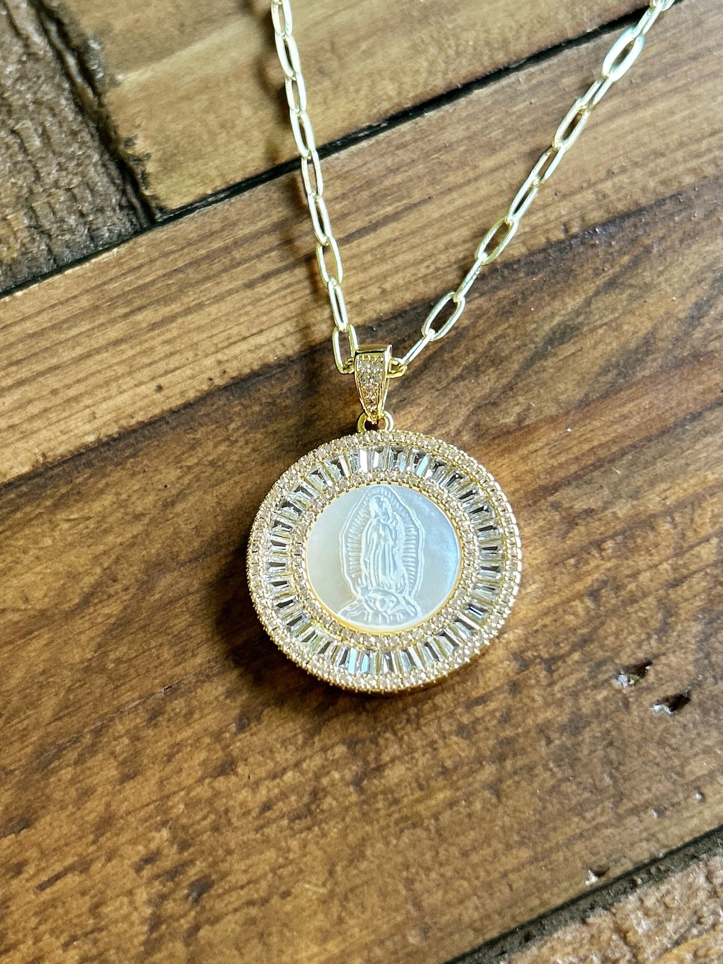 Our Lady of Guadalupe- Mother of Pearl Pendant Necklace