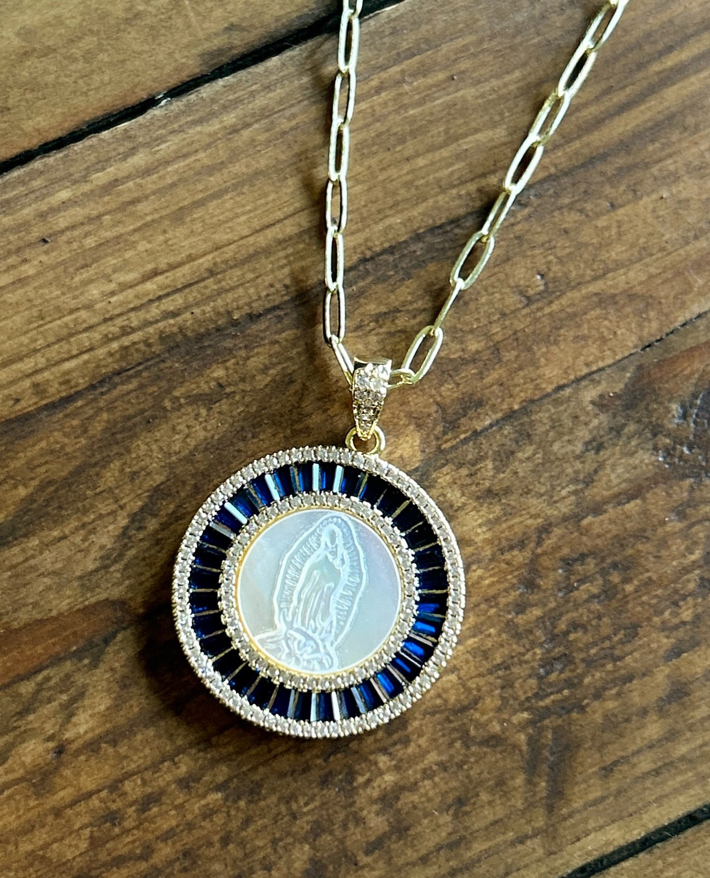 Our Lady of Guadalupe- Mother of Pearl Pendant Necklace