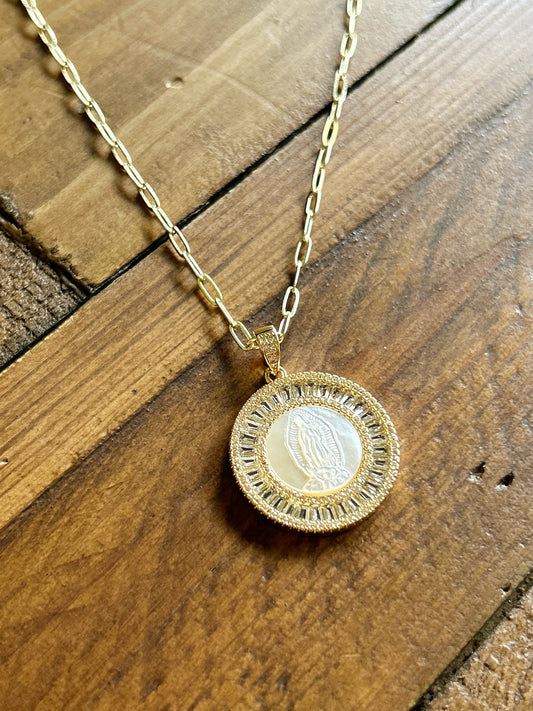 Our Lady of Guadalupe- Mother of Pearl Pendant Necklace