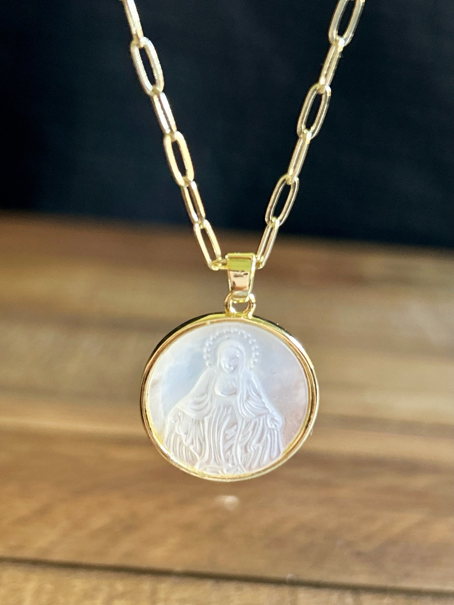 “Our Lady of Grace" Mother of Pearl Necklace