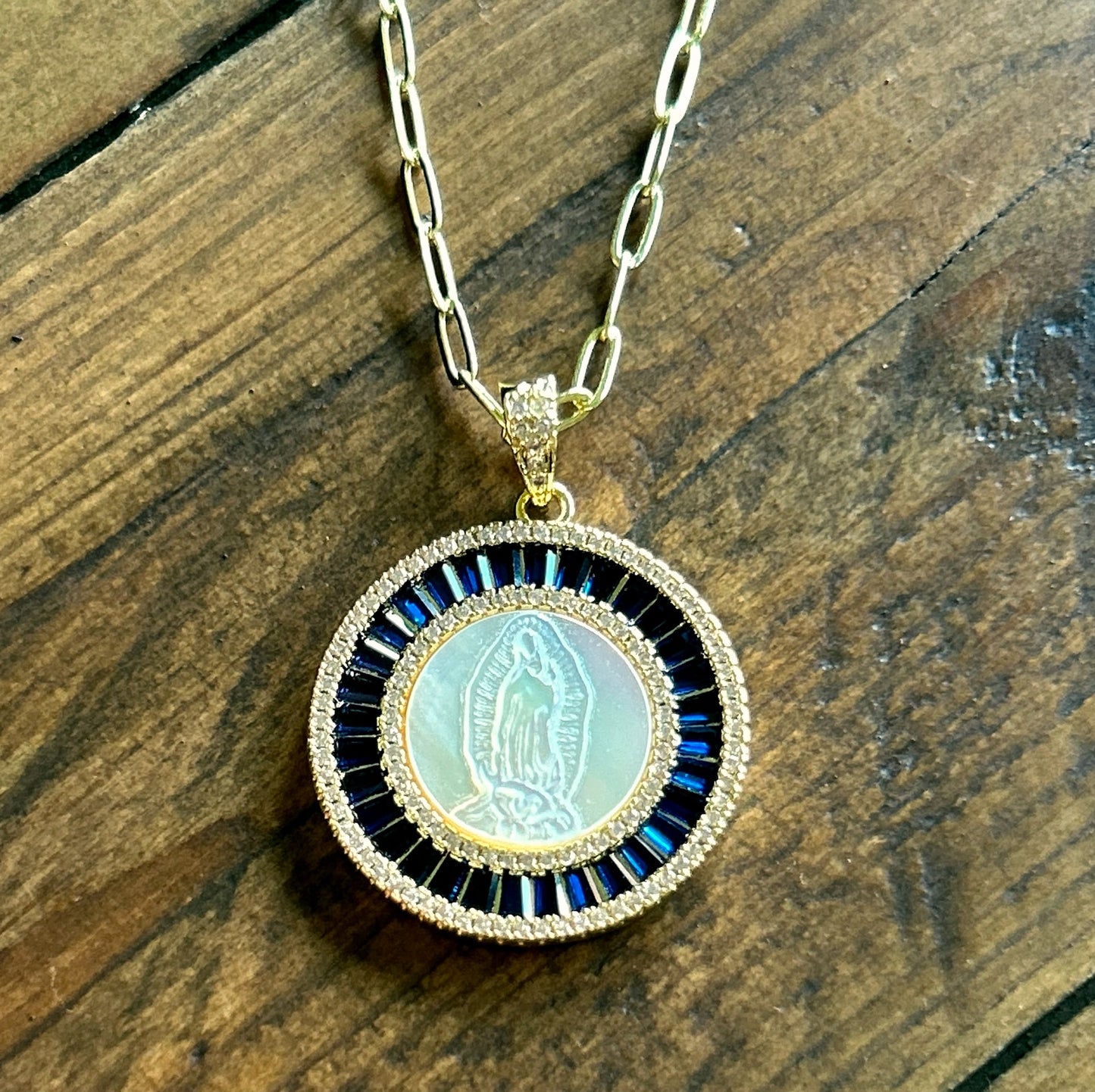 Our Lady of Guadalupe- Mother of Pearl Pendant Necklace