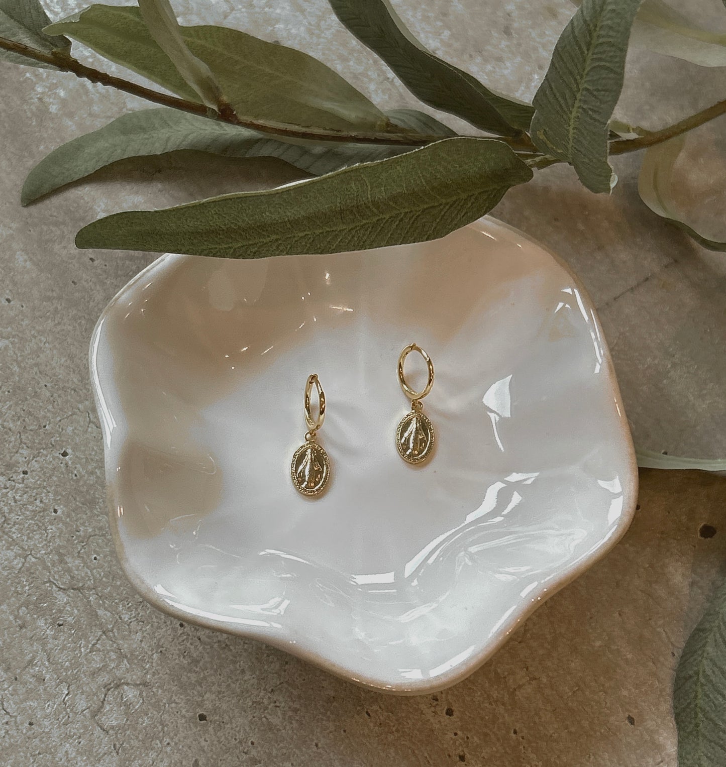Miraculous Medal Pendant Hoop Earrings
