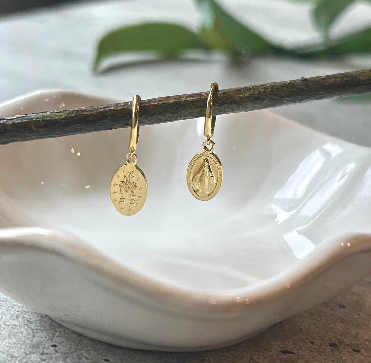 Miraculous Medal Pendant Hoop Earrings