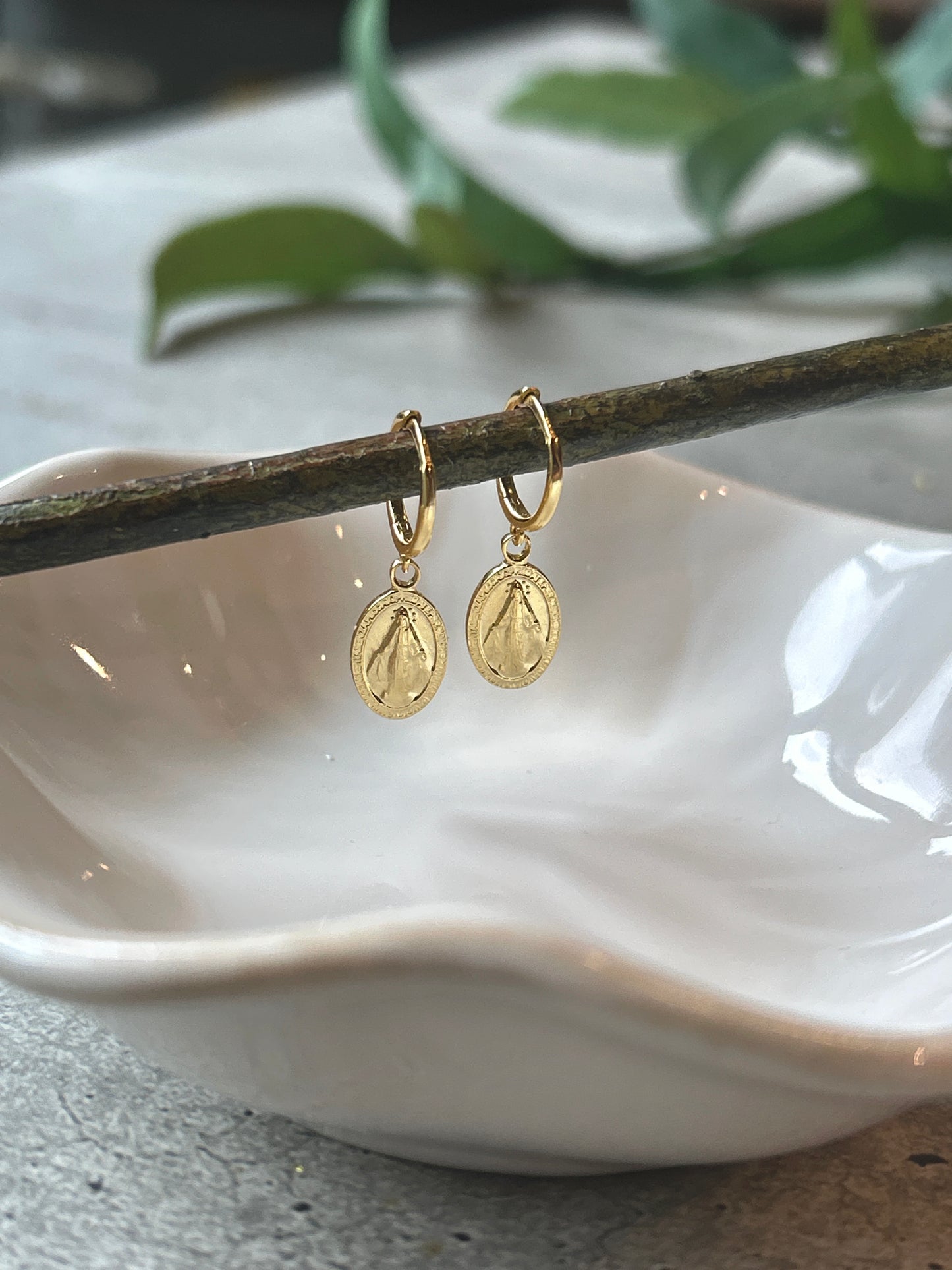 Miraculous Medal Pendant Hoop Earrings