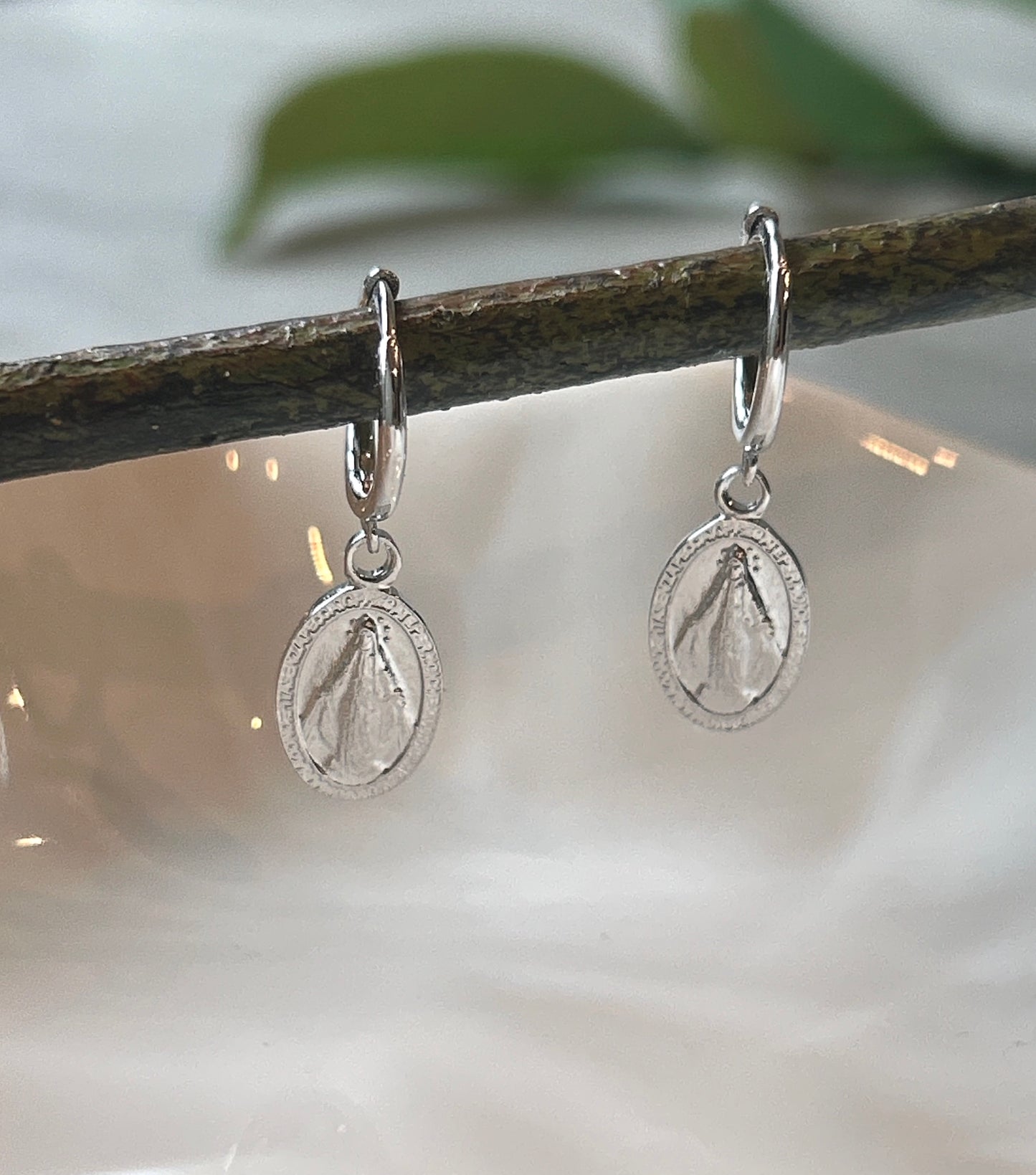 Miraculous Medal Pendant Hoop Earrings