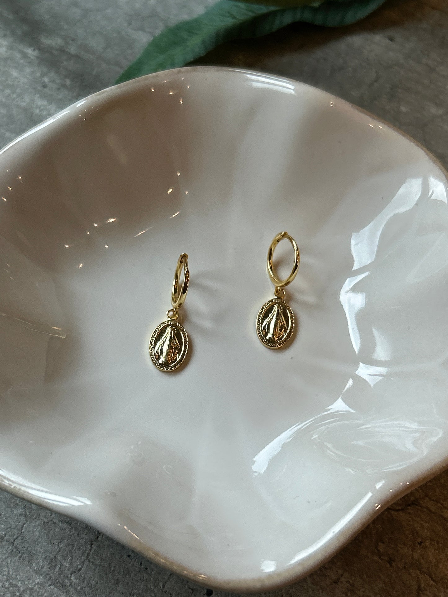 Miraculous Medal Pendant Hoop Earrings