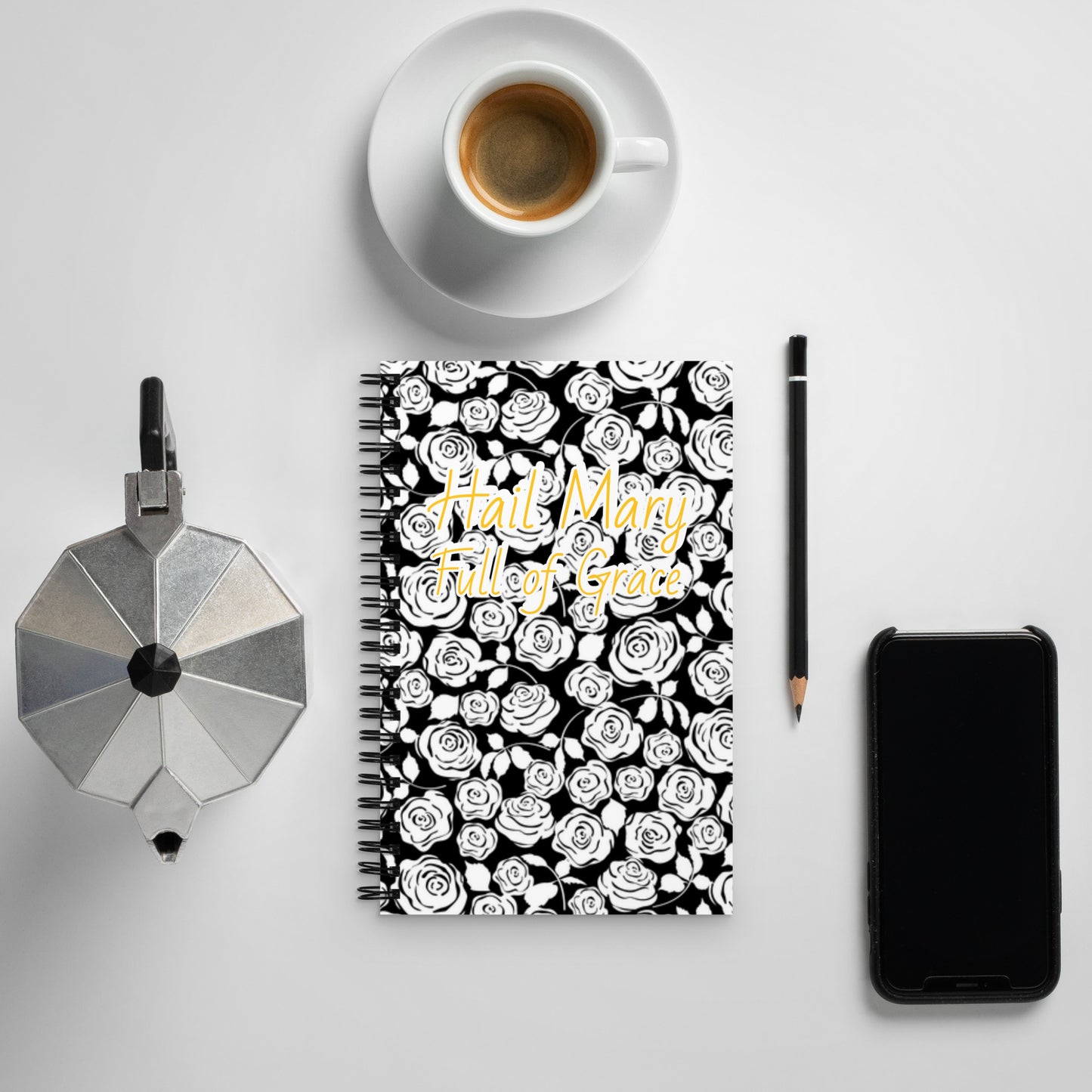 Mary's White Rose Spiral notebook