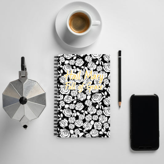 Mary's White Rose Spiral notebook